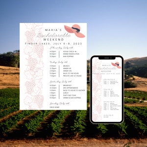 Winery Bachelorette Itinerary Template | Bachelorette Party Invitation | Digital Itinerary Template | Instant Download Itinerary Template