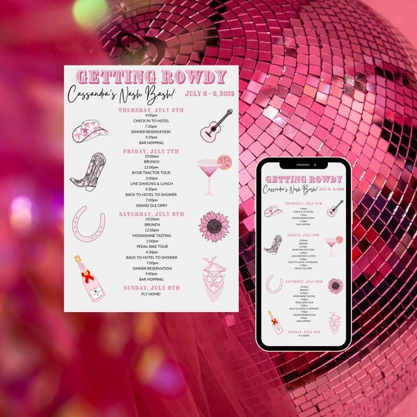 Nashville Bachelorette Itinerary Template | Bachelorette Party Template | Digital Itinerary Template | Instant Download Itinerary Template