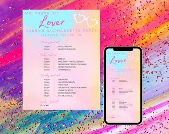 Lover Travel Party Itinerary Template | Instant Digital Download