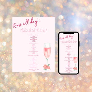 Rosé Bachelorette Itinerary Template | Bachelorette Party Invitation | Digital Itinerary Template | Instant Download Itinerary Template