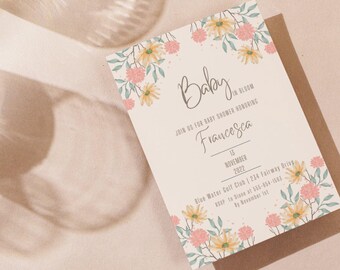 Invito per baby shower Invito floreale personalizzabile per baby shower Download digitale Invito per fiori Baby Shower