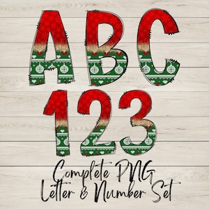 Pull Doodle Lettre et numéro PNG Ensemble, Lettre clipart de Noël et ensemble de numéros