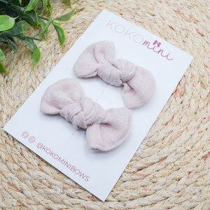 Knotted Pigtail Hair Bows | Toddler Girls Hair Accessories | Dusty Rose Bubble Gauze Fabric Bows