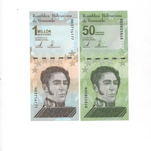 Venezuela 50 Digitales Bolivar & 1 Million Bolivar 2021 X 2 Pcs Uncirculated New Currency
