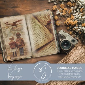 Vintage Voyage Travel Junk Journal Versorgung: Viktorianische Blumen Pack, antike Weltkarten, und alte Karten druckbare Scrapbook Papiere, 2024, V2