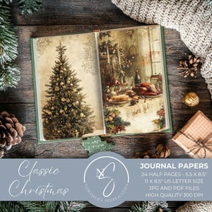 Classiche carte da giornale natalizie in stile vintage, perfette per un kit di diario spazzatura o come effimera, carta per album digitali, 2024, C14