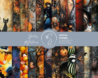 Spooky Reflections Halloween Digital Papers, Gothic Junk Journal Set, 2024, S12