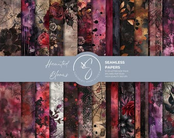 Haunted Blooms Gothic Digital Papers, Seamless Halloween Pattern, 2024, H10
