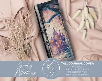 Spooky Reflections Tall Book Cover, Vintage Junk Journal, Thin Antique Old Hard Printable, Skinny Vampire Digital Halloween Witch, 2024, S12