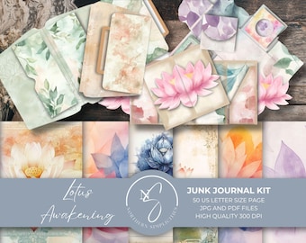 Lotus Awakening Junk Journal Kit Self Care and Love Printable Wellness Purse Chakra, 2024