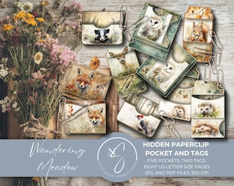 Wandering Meadow Hidden Paperclips are charming Woodland Ephemera, with loaded pockets for your Forest Animals Junk Journal, W36, 2025