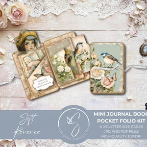 Soft Reverie Pocket Folio Kit, Shabby Chic Mini Journal, with Whimsical Girl Ephemera, Roses, Birds, and Butterflies, 2025