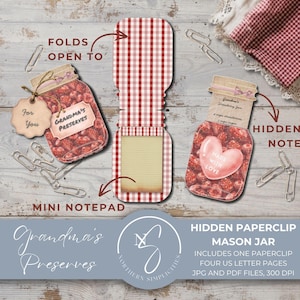Grandma's Preserves Hidden Paperclip Mason Jar with hidden note and mini notepad, Printable Recipe Ephemera, 2026