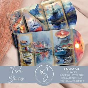 Fish Stories Folio Kit for Junk Journal, Instant Digital Download for Fishing Papers and Vintage Ephemera, Fishing Scrapbook Kit, 2024, F6