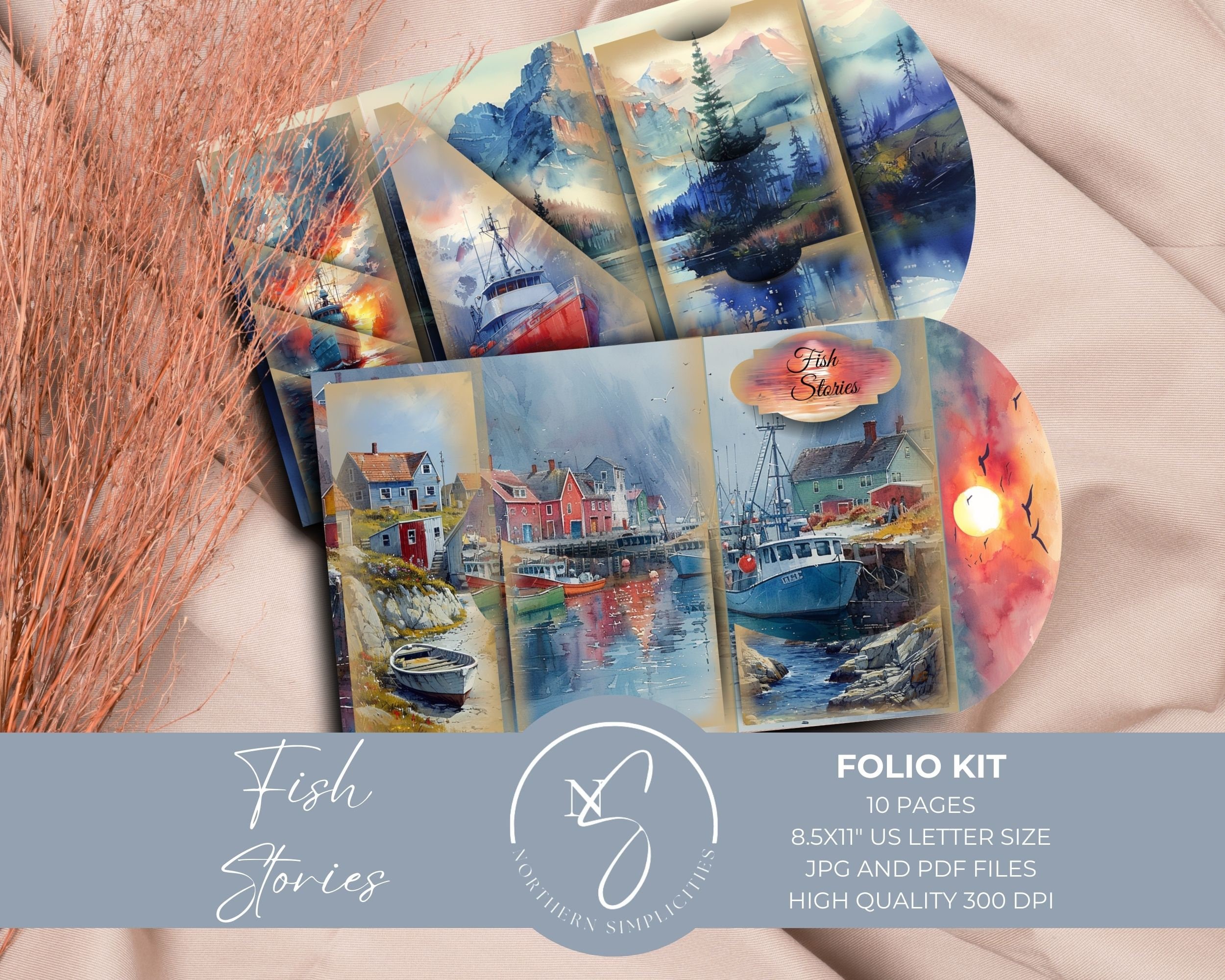 Fish Stories Folio Kit for Junk Journal, Instant Digital Download for Fishing Papers and Vintage Ephemera, Fishing Scrapbook Kit, 2024, F6