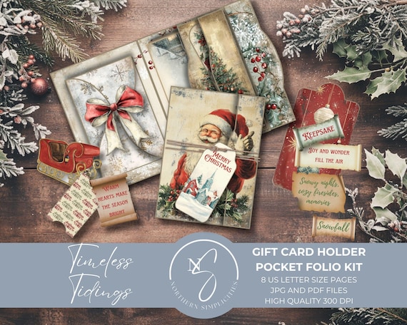 Timeless Tidings Pocket Folio Kit with Holiday Gift Card Holder includes Mini Junk Journal and Christmas Card Book, 2025