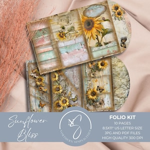 Kit folio tournesol Bliss, journal automne indésirable, kit automne éphémères, journal imprimable, journal en téléchargement numérique, tournesols vintage, 2024, S8