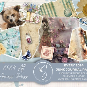 2024 All Access Pass: Entire Shop Bundle of Junk Journal Kits, Printable Journals, Digital Paper & Scrapbooking with Lifetime Access