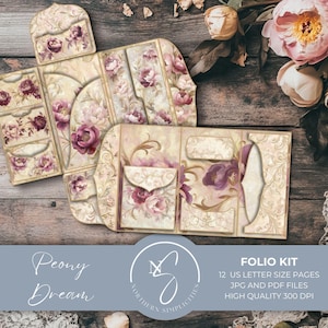 Kit folio de rêve pivoine avec pochettes imprimables et étiquettes éphémères pour carnets Digi Junk et pages de scrapbooking, pivoines riches en baies, 2025, P22