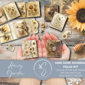 Honey Garden Mini Junk Journal Digital Folio Kit with Bee pages for Beekeeper notebook or  Honey Bee Album Printable Craft Kit, 2025, H41