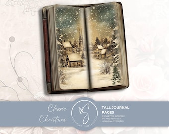 Classic Christmas Tall Journal Pages Nativity and Snowy Village Art, 2024, C14