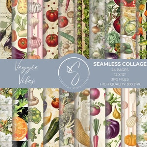 Papier pour collage numérique Veggie Vibes Potager, Journal de bords indésirables, Jardinage vintage, Kit numérique citrouille, Summer's Bounty, 2024, V7
