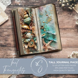 Teal Tranquility, Teal and Gold Tall Skinny Junk Journal Kit, Thin Floral Digital Paper, Ephemera, Printable Scrapbook Pages, 2024, T4