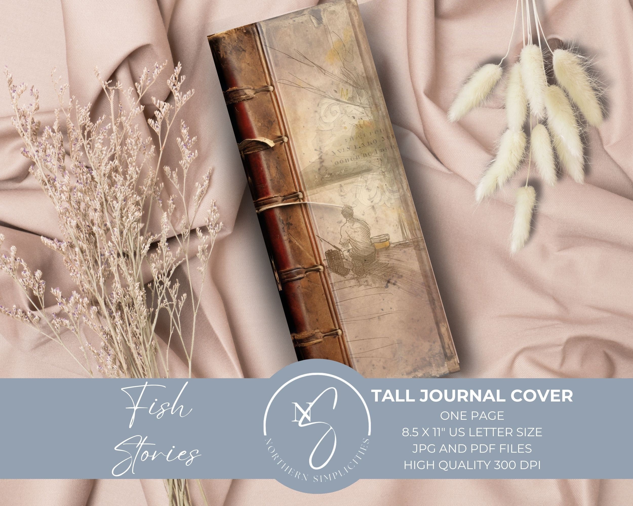 Fish Stories:  Vintage Book Covers for Junk Journals Antique Tall and Skinny Printable Covers for Fishing Scrapbook Ephemera, 2024, F6