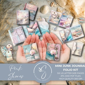 Kit mini-album "Pink Shores Junk Journal" per realizzare un mini-album, Sea Junk Journal, kit mini-album, mini-progetto spiaggia, 2025, P34