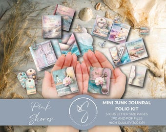 Pink Shores Mini Junk Journal Folio Kit for making a Mini Album, Sea Junk Journal, Mini Folio Kit, Beach Mini Project, 2025, P34