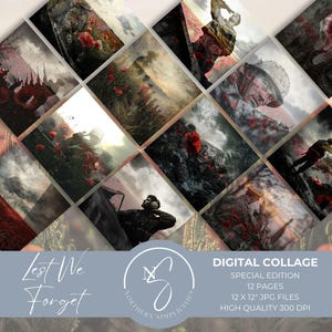 Damit wir Digitale Papiere Erinnerung Junk Kit Poppy Vintage Papier Krieg Journal Seiten Soldat Sammelalbum Gedenktag Kunst, 2024