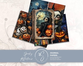Spooky Reflections Journal Papers, Gothic Witch Pumpkin Scene, 2024, S12
