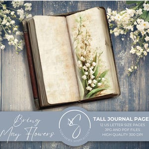 Apportez des pages de journal grandes fleurs de mai avec du muguet et du papier numérique vintage de journal indésirable à l'aquarelle de fleurs de printemps, 2025, B32