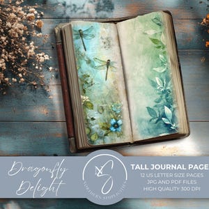 Dragonfly Delight, kit di diario Dragonfly alto e magro - Carta per acquerelli, collage digitale, materiale effimero per diario, carta per album, 2024, D1