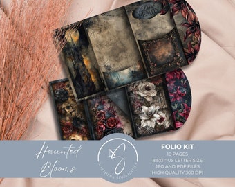 Haunted Blooms Halloween Folio Kit: Gothic Junk Journal Folio, Fall Ephemera, Vintage Journal Printables, Digital Download, 2024, H10
