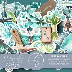 Dragonfly Delight, Fussy Cuts Ephemera, Junk Journal Paper, Digi Kit, Scrapbook Pages, Digital Download, Vintage Printable Kit, 2024, D1