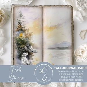 Fish Stories, Tall and Skinny Junk Journal Kit, Fishing Scrapbook,Thin Pages, Vintage Ephemera, Printable Paper, Fishing Collage, 2024, F6