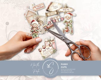 Nordpolens fussy cuts, vintage julfigurer och citat, 2025, N55