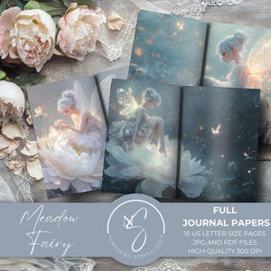 Papiers de journal Meadow Fairy Junk pour papier de découpage, kit DIY fantaisie avec art féerique fantaisiste et téléchargement numérique de fées enchantées, 2025