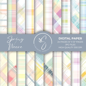 Frühlingsgebundene Digital-Papiere in pastellfarbenen Vichy-Karo-Farben mit Büffelmuster, perfekt für Scrapbooking und Osterbasteln, 2025