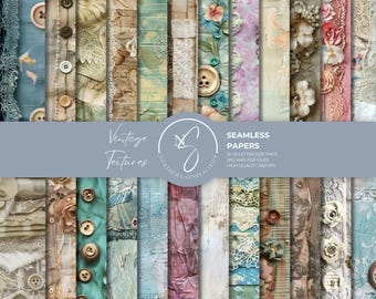Vintage Textures Seamless Papers, Shabby Chic Floral Fabric and Lace Digital Patterns, 2024