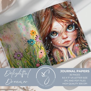 Delightful Dreamer Whimsical Girls Junk Journal Kit, Digital Paper, Collage Sheets, Printable Pages, Scrapbooking, Journaling Supplies, 2024