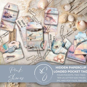 Tasche nascoste per graffette Pink Shores, inserto per diario Mermaid Junk con kit di effimeri stampabili, etichette a tema oceano per carte da casa sulla spiaggia, 2025, P34