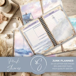Pink Shores Junk Planner ze stronami Vintage Planner dla Beach Junk Journal, Sea Junk Journal, Summer Junk Journal i planer DIY, 2025, P34