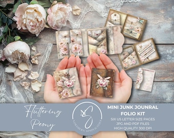Fluttering Peony Mini Junk Journal Folio Kit with Mini Boho Junk Journal with Dragonfly Paper, Ephemera and Floral Embellishments, 2025