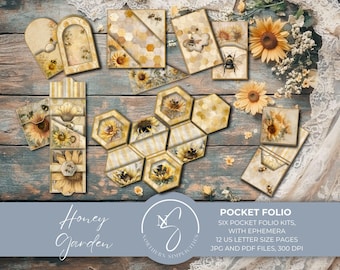 Honey Garden Pocket Folio a Bee mini junk journal kit with loaded pockets and tags for your beekeeper pages, pocket folder, 2025, H41
