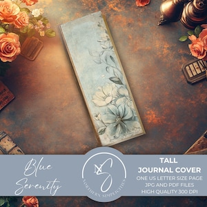 Funda de diario alta Blue Serenity con diseño floral vintage, perfecta para diarios basura delgados, papeles antiguos delgados para imprimir, 2025, B21