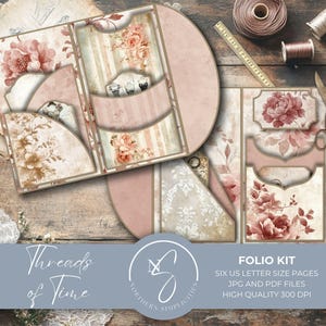 Threads of Time Folio Kit is a vintage-inspired junk journal kit with digital ephemera, and floral journaling printables, 2025, T27