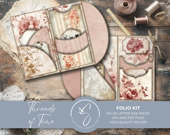 Threads of Time Folio Kit is a vintage-inspired junk journal kit with digital ephemera, and floral journaling printables, 2025, T27