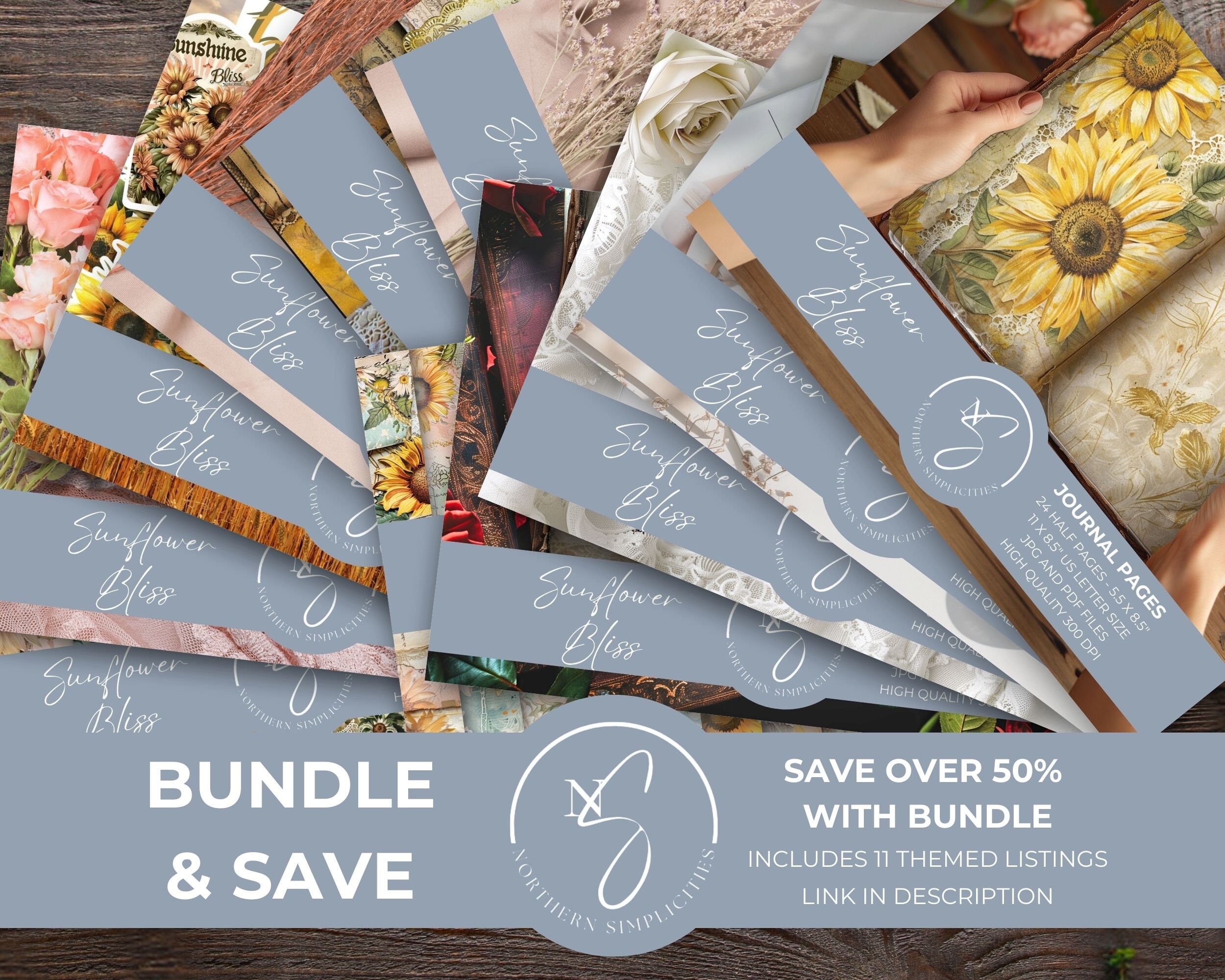 Sunflower Bliss Journal Tall and Skinny Printable Kit Digital Download ...
